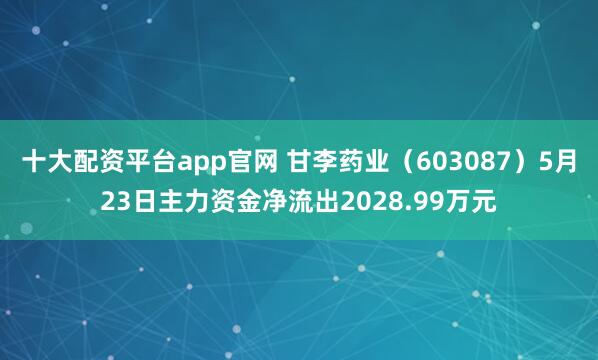 十大配资平台app官网 甘李药业（603087）5月23日主力资金净流出2028.99万元